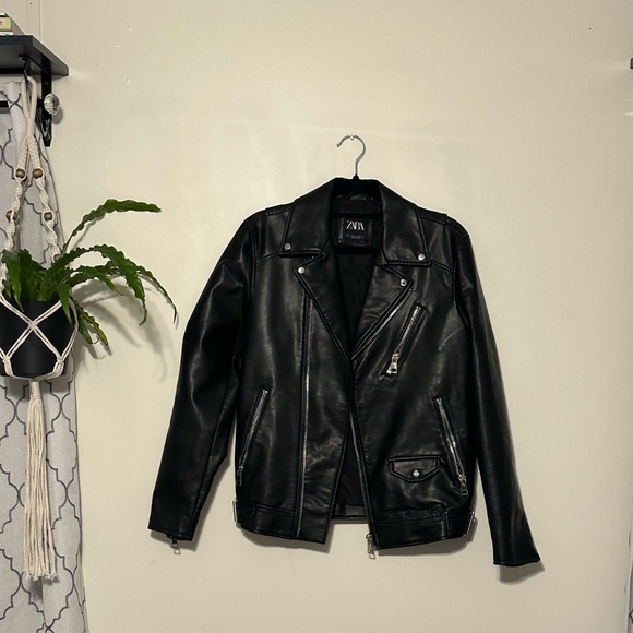 Zara Black Leather Jacket - Picture 4 of 8